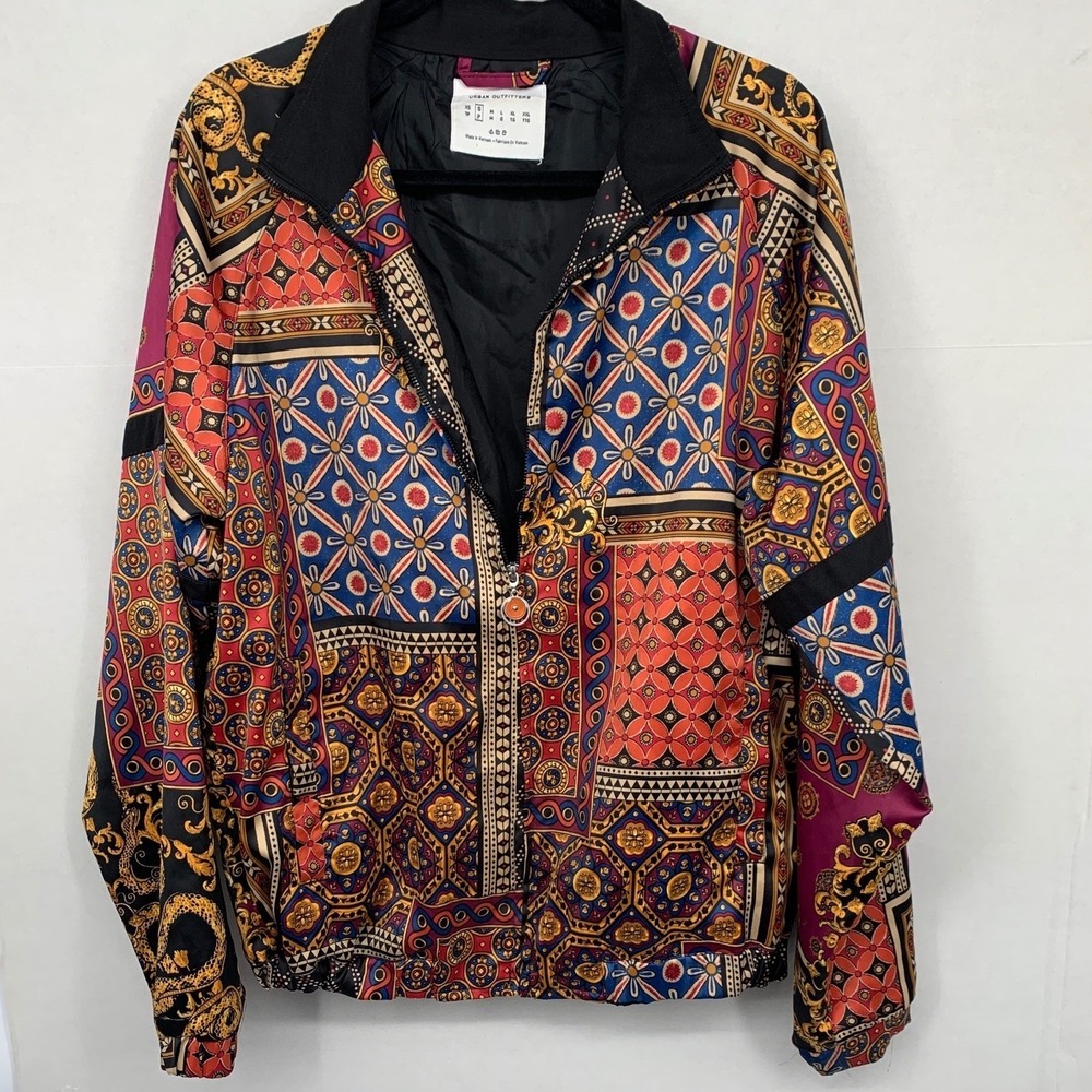 Urban Outfitters Small Printed Bomber Jacket Lined Zip Front Side Pockets